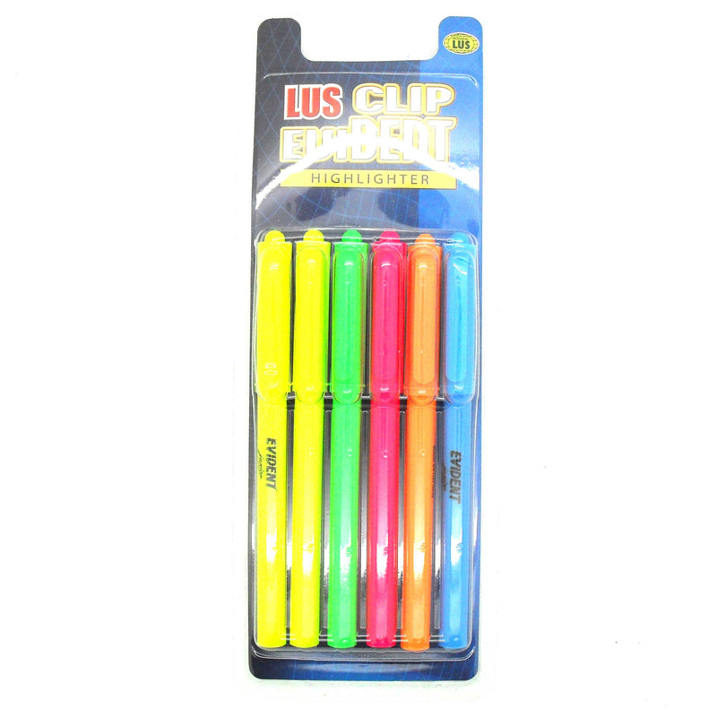 Evident Junior 6 x Fluorescent Neon Highlighter Pens with Chisel Point