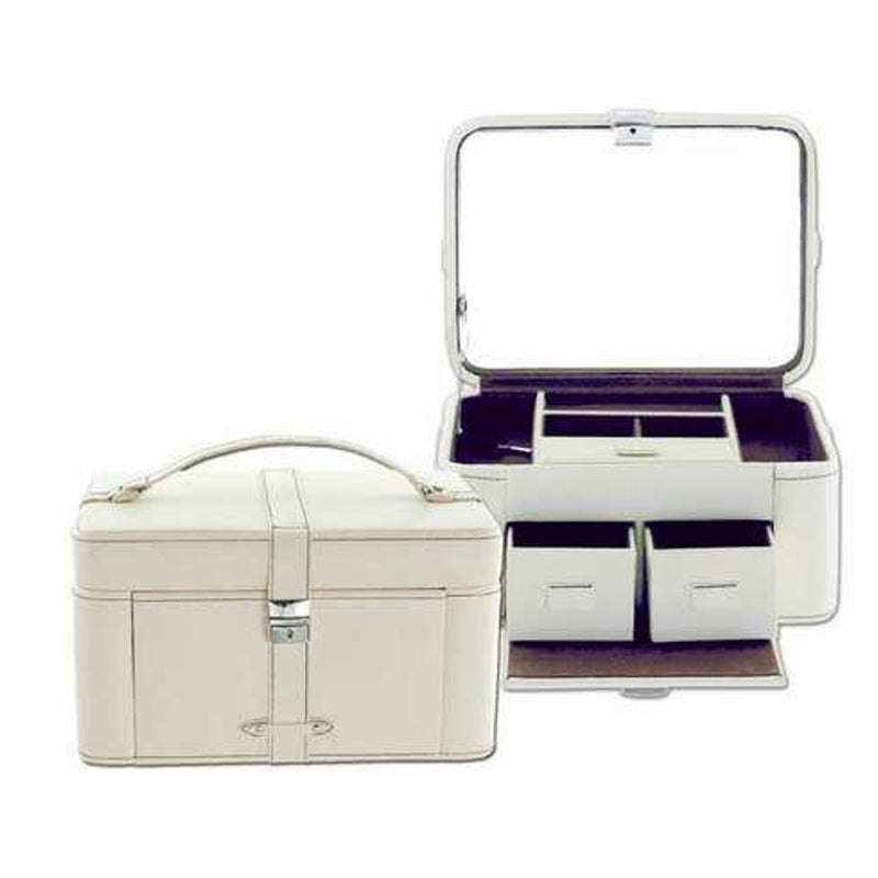 AB Collezioni Small White Magnolia Leather Jewellery Case