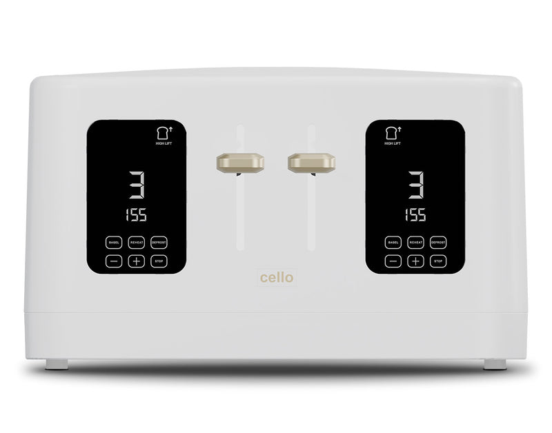 Cello Digital 4 Slice Toaster with Touch Control and Timer - White
