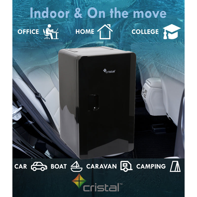 Cristal 16L Compact Cooler (Mini Fridge Style) with Built-in 12V Adapter - Black