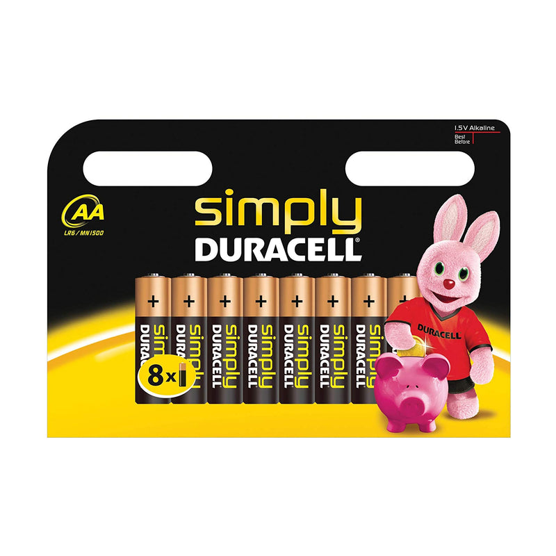 Duracell 'Simply' AA Batteries - Alkaline, Long Lasting , Double A - 8 Pack