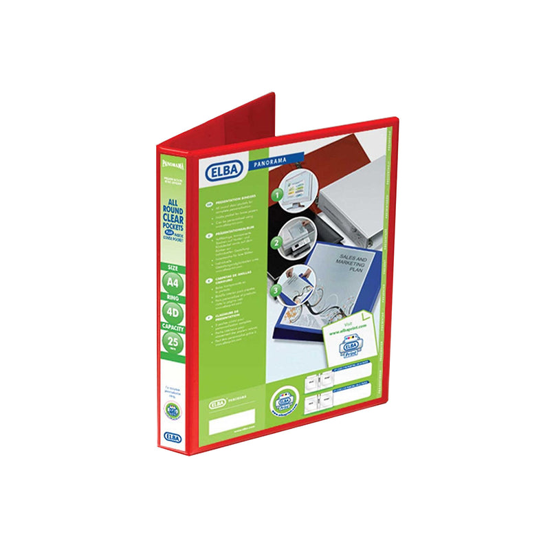 Elba Panorama A4 XL D Ring 25mm Capacity Binder RED