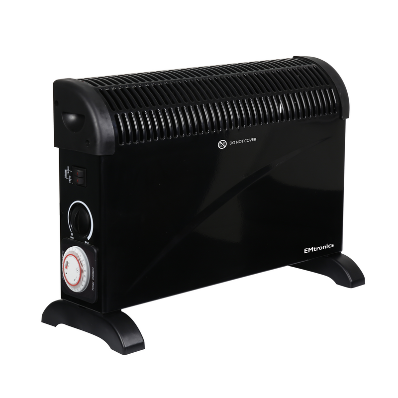 EMtronics 2KW Convector Heater Radiator with Thermostat and Timer - Black