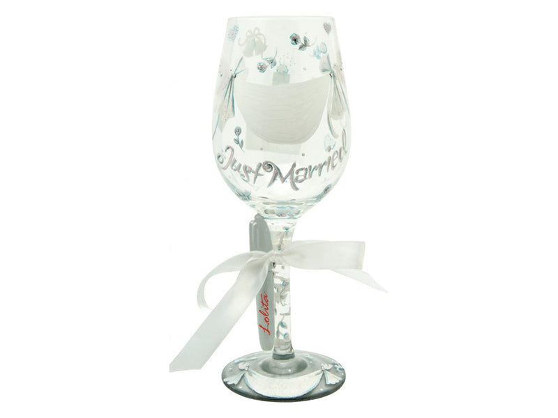 Lolita "Just Married" Hand Decorated Wine Glass with Pen to Personalise