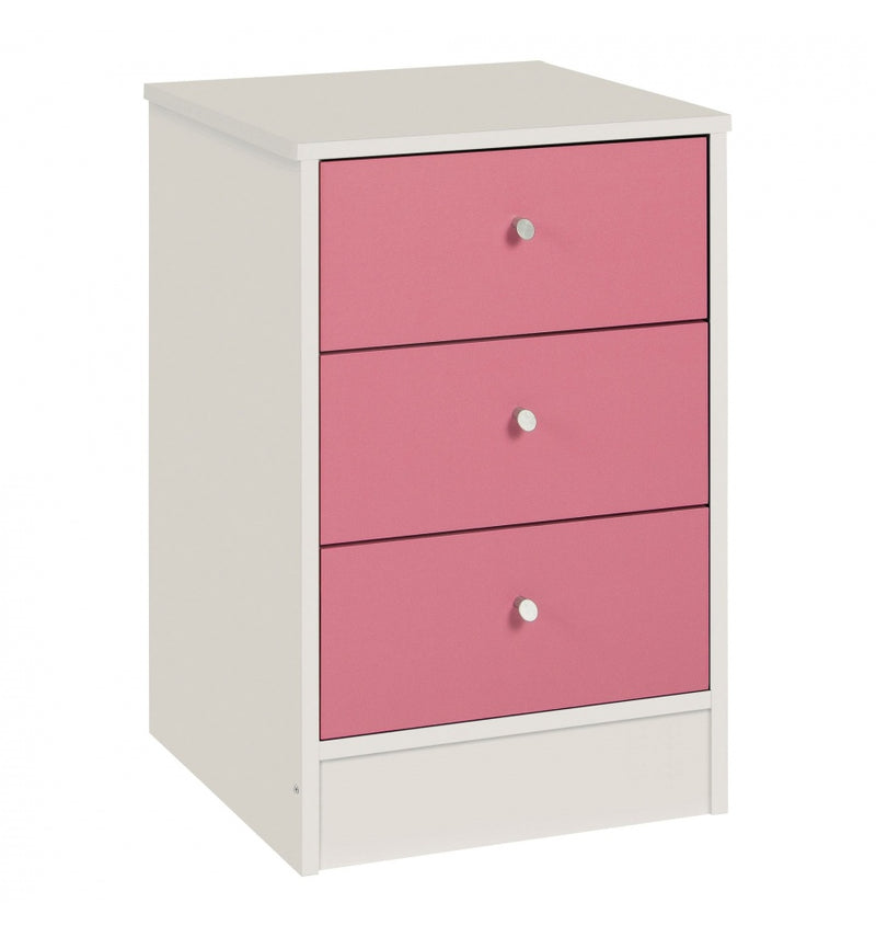 Malibu 3 Drawer Bedside Chest Pink On White