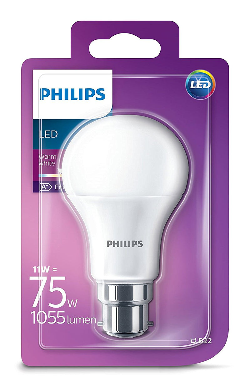 Philips 11 - 75W Frosted B22 Bayonet LED Bulb 1055lm - Warm White