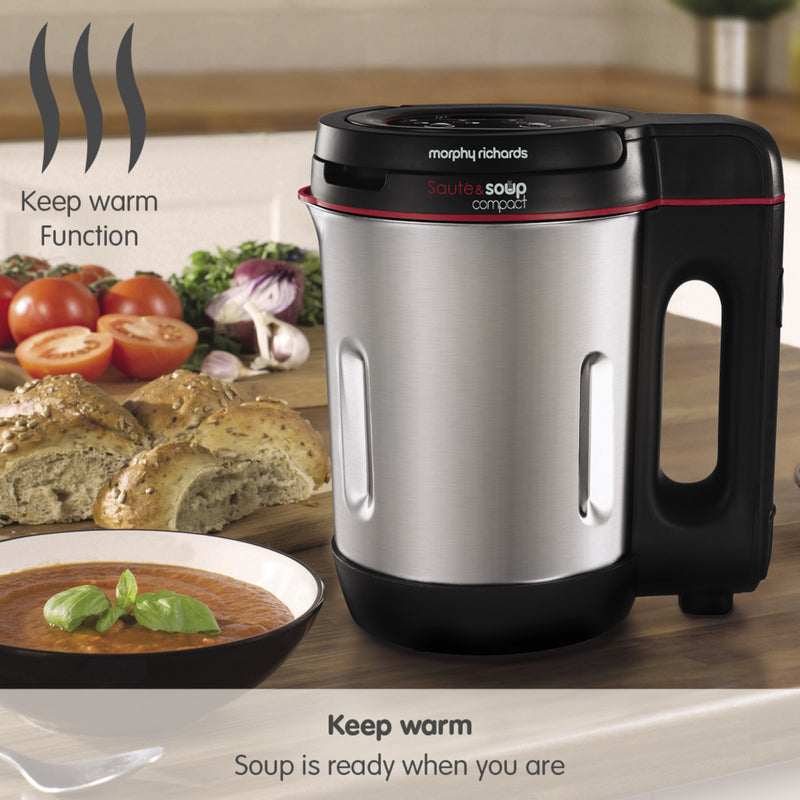 Morphy Richards 501027 Compact Saute & Soup Maker, 900 W, 1 Litre - Silver/Black