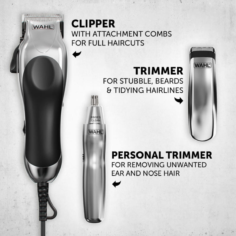 Wahl 79524-810 Deluxe Chrome Pro, Clipper & Trimmer, Hair Cutting Kit