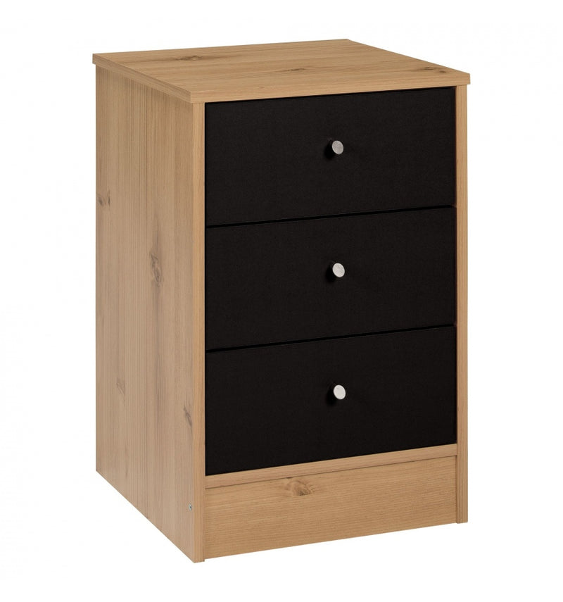 Malibu 3 Drawer Bedside Chest Black On Pine