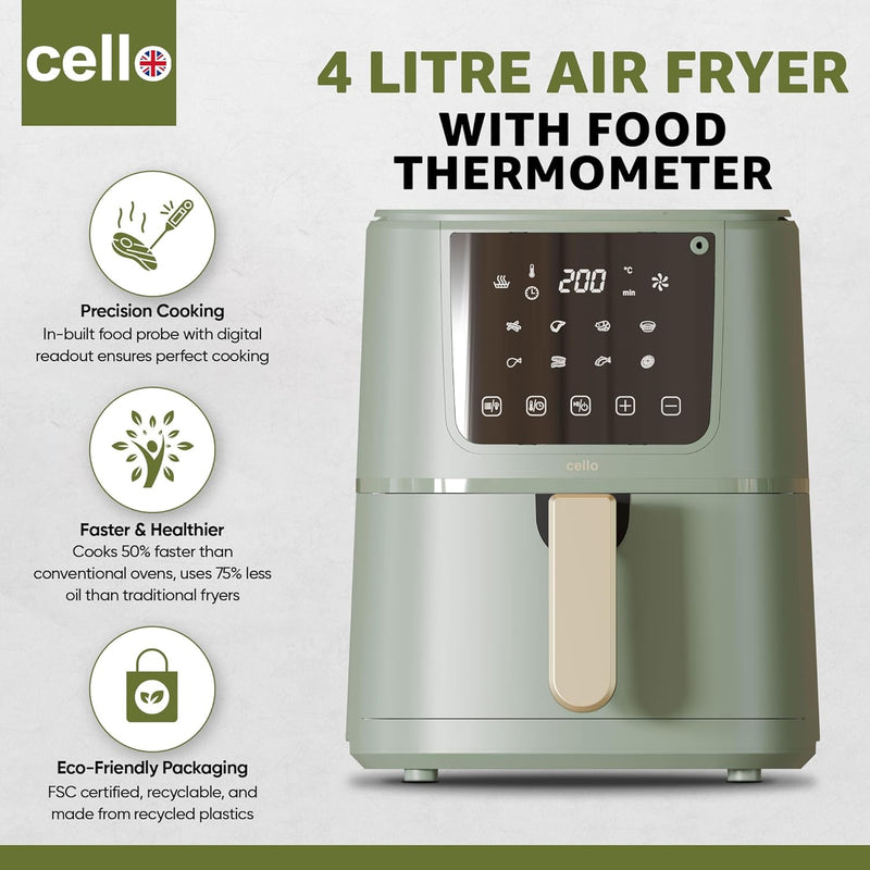 Cello 4 Litre Perfect Temp Compact Air Fryer - Sage Green