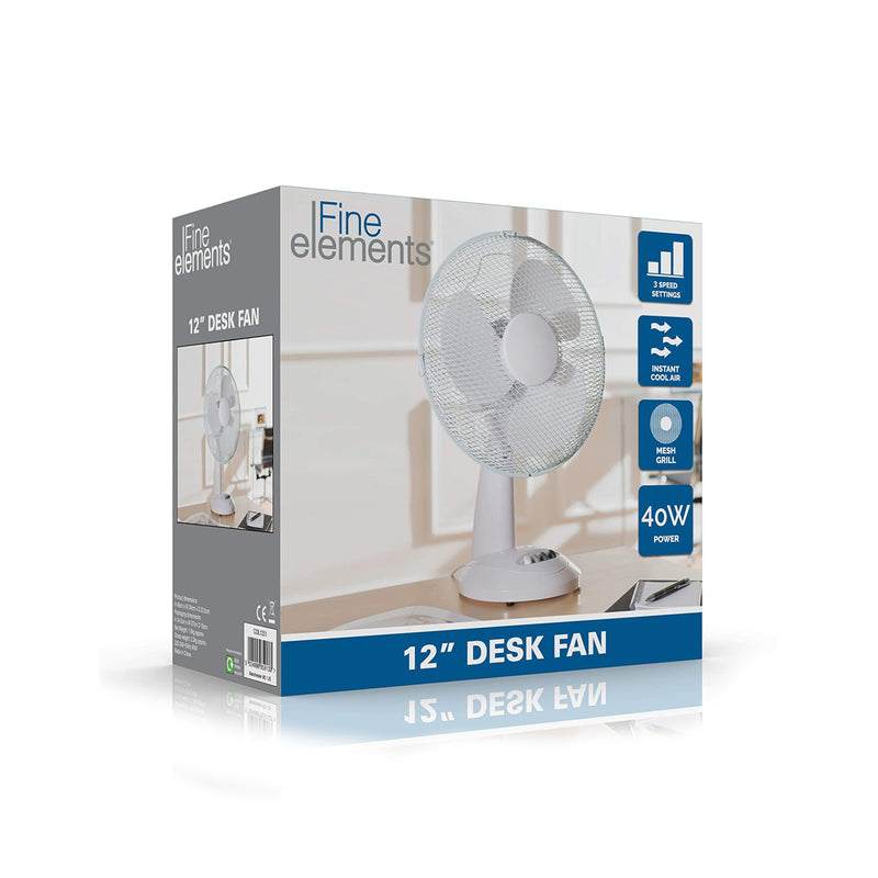 Fine Elements 12" Inch Oscillating Lightweight Desk Fan, 3 Speed Settings