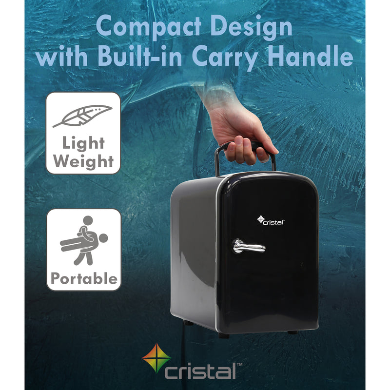Cristal 4L Compact Cooler (Mini Fridge Style) with Built-in 12V Adapter - Black