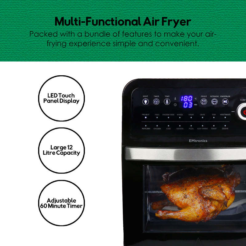 EMtronics Digital 12L Oven Combi Digital Air Fryer - Black