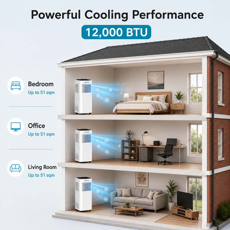 EMtronics 12K BTU Portable Air Conditioner Dehumidifier and Window Vent Kit