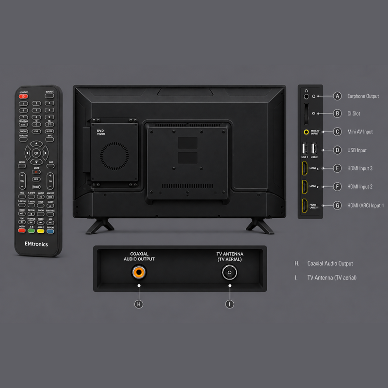 EMtronics 32" LED TV with Built-in DVD Player - Black