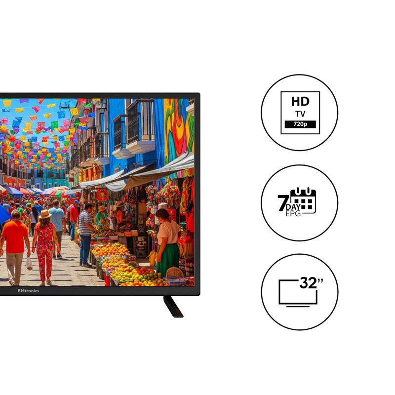 EMtronics 32" Inch HD Ready 720p LED TV with 3x HDMI and 2x USB Port  - Black