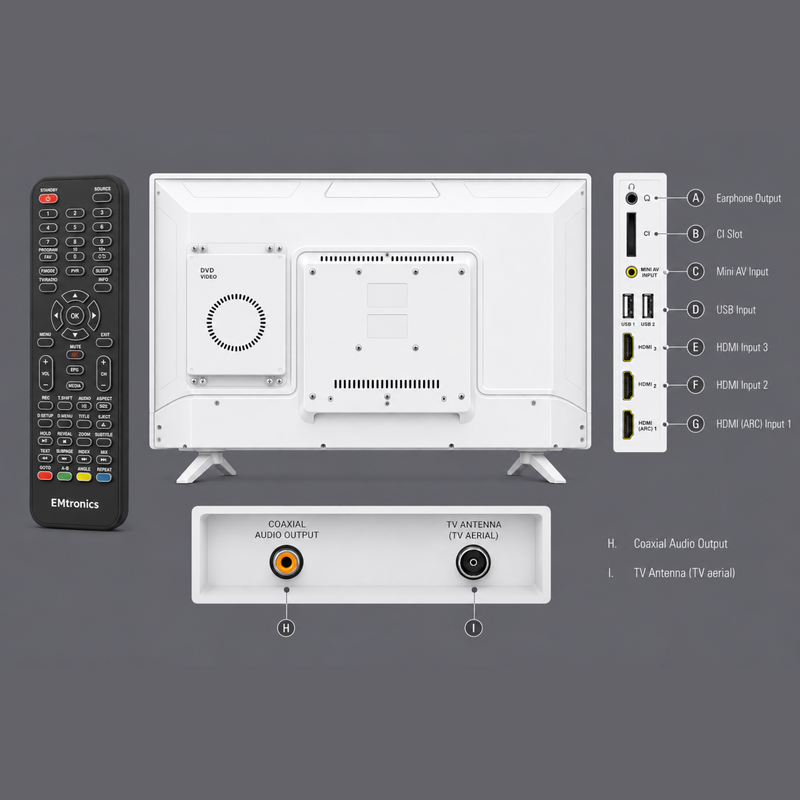 EMtronics EM32HDRWD 32" Inch HD LED TV with Built-in DVD Player - White