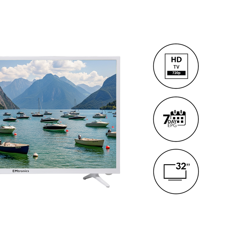 EMtronics 32" Inch HD Ready 720p LED TV with 3x HDMI and 2x USB Port  - White