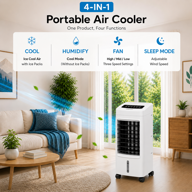 EMtronics Portable Fan Air Cooler, Humidifier with Timer, Remote and Ice Blocks