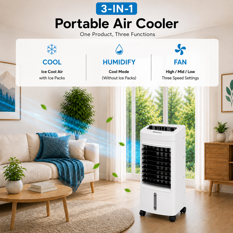 EMtronics Portable Fan Air Cooler, Humidifier with Ice Blocks