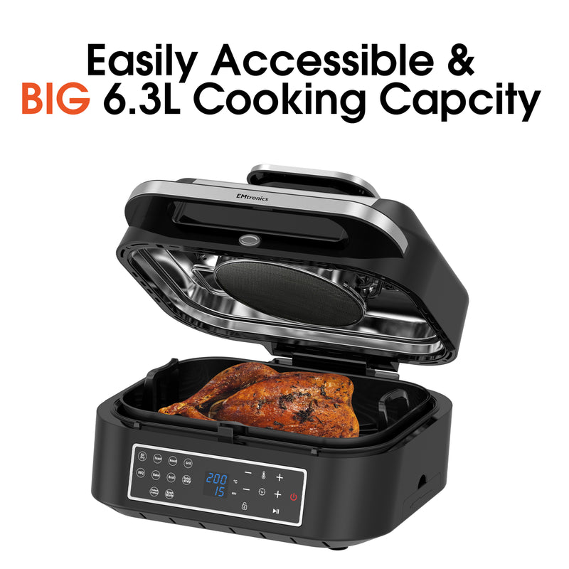 EMtronics Health Grill and Air Fryer 6.3L with Crisper and Temperature Probe