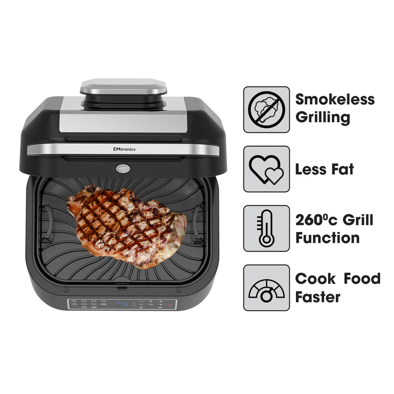 EMtronics Health Grill and Air Fryer 6.3L with Crisper and Temperature Probe