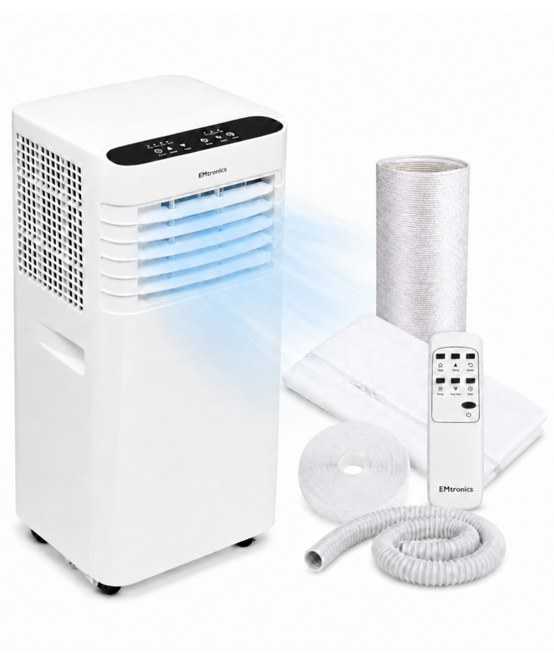 EMtronics 9K BTU Portable Air Conditioner Dehumidifier Fan and Window Vent Kit