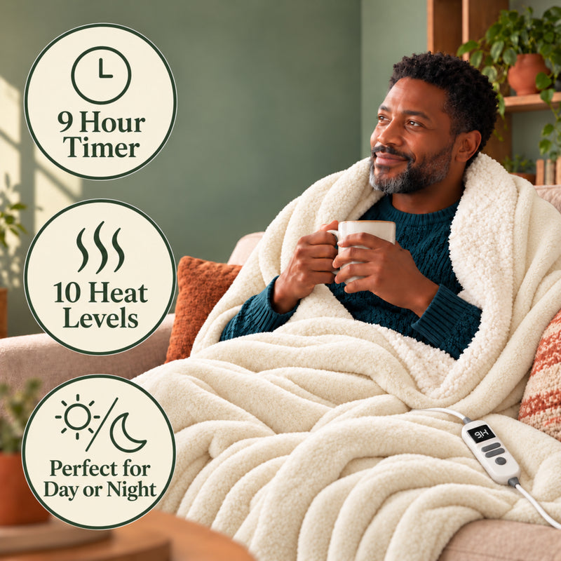 EMtronics Cream Heated Throw Electric Blanket - Single Size 160cm x 130cm