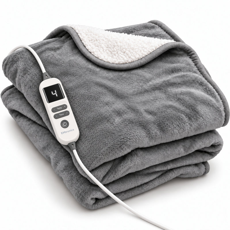 EMtronics Grey Heated Throw Electric Blanket - Single Size 160cm x 130cm