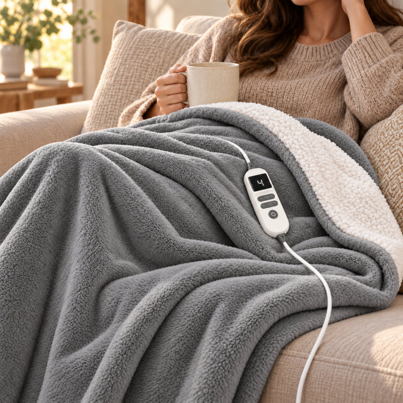 EMtronics Grey Heated Throw Electric Blanket - King Size 200cm x 150cm