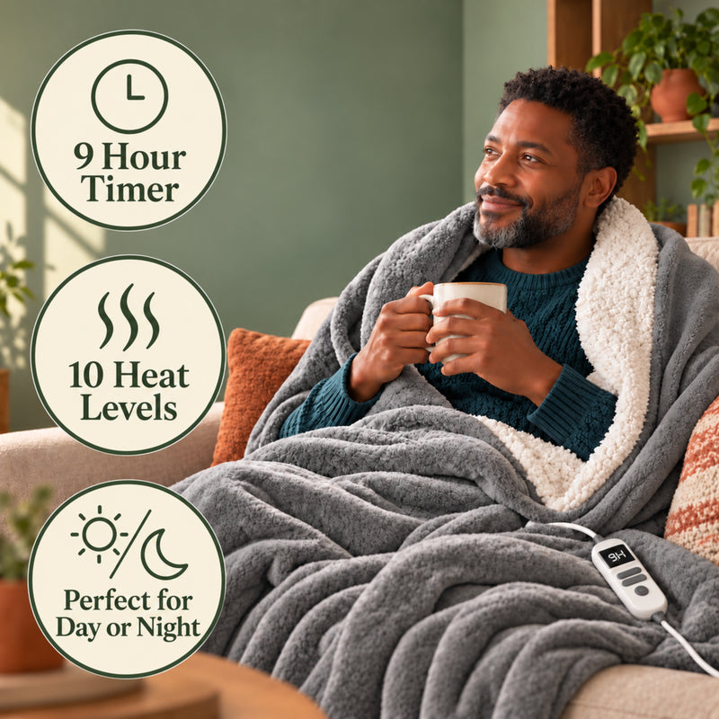 EMtronics Grey Heated Throw Electric Blanket - King Size 200cm x 150cm