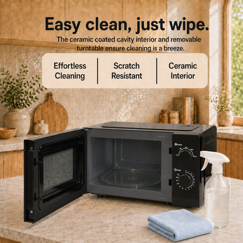 EMtronics 20 Litre Black Microwave 700W With Defrost Settings