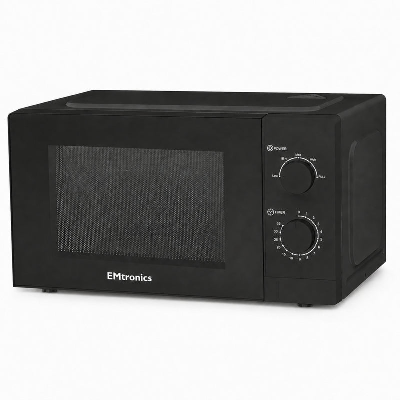 EMtronics 20 Litre Black Microwave 700W With Defrost Settings