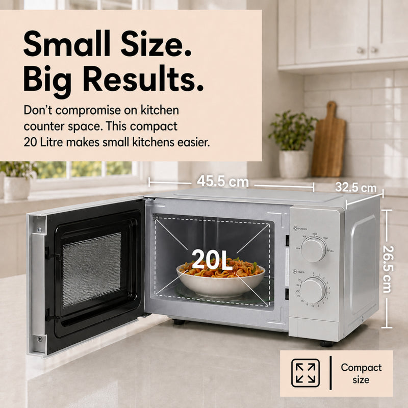 EMtronics 20 Litre Silver Microwave 700W With Defrost Settings