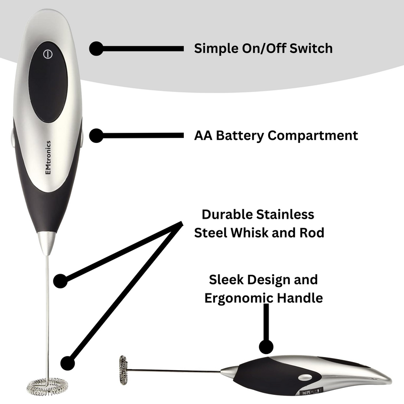 EMtronics Battery Operated Milk Frother, One Touch Function