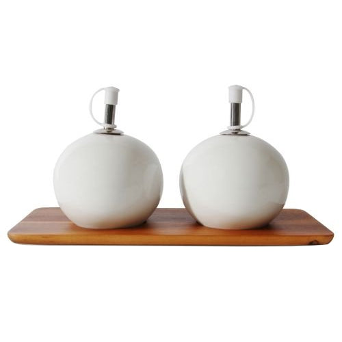 Natural Life Acacia Wood and Porcelain Oil & Vinegar Set