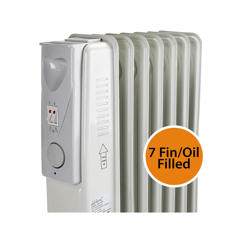 Fine Elements Portable Oil Filled Radiator, 1500W with Thermostat Control - White