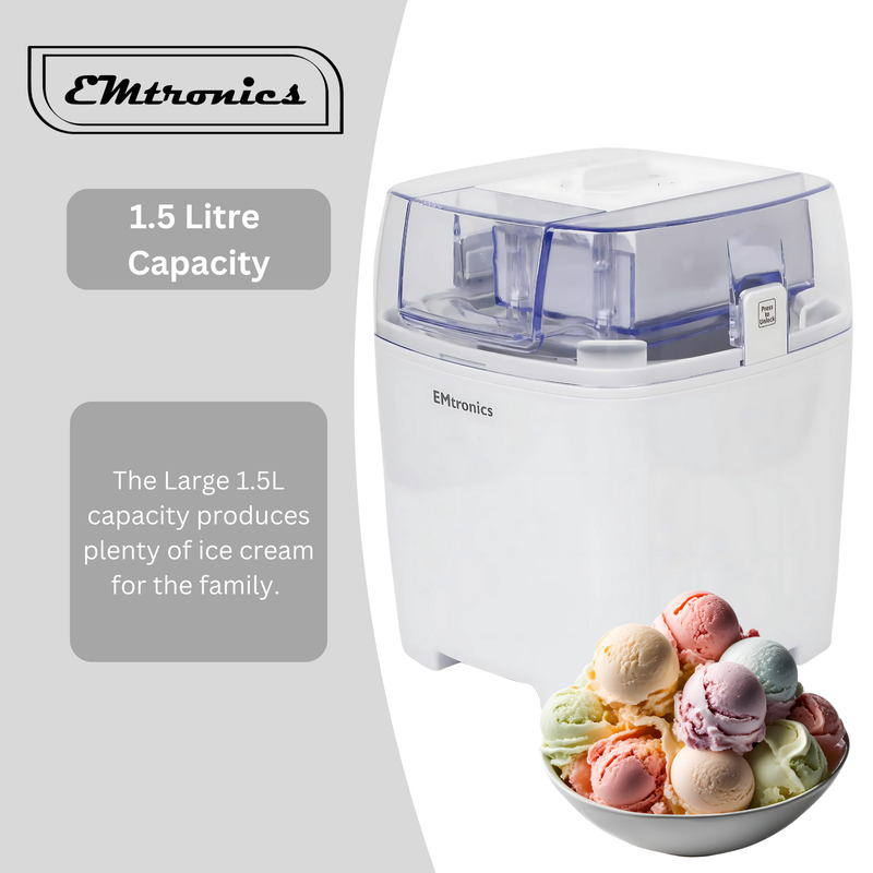 EMtronics 1.5L Electric Ice Cream Maker - White