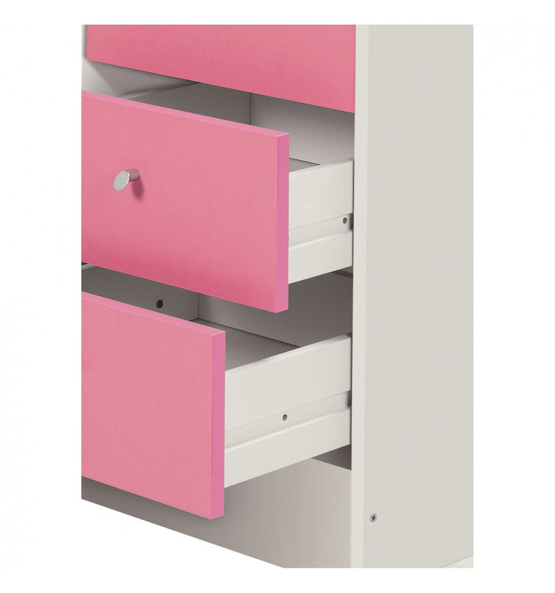 Malibu 3 Drawer Bedside Chest Pink On White