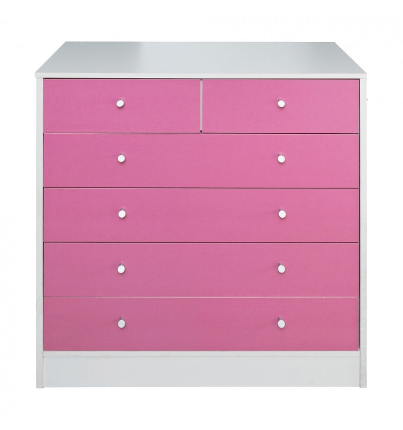 Malibu 4+2 Drawer Chest Pink On White