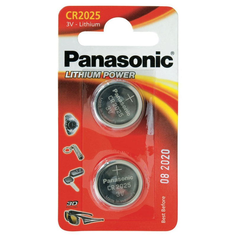 Panasonic CR2025 Lithium 3V Coin Batteries (2 Pack)