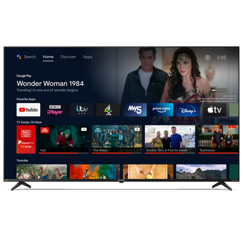 Sharp 65" 4K UHD Android Smart Frameless TV with Dolby HDR and Google Assistant