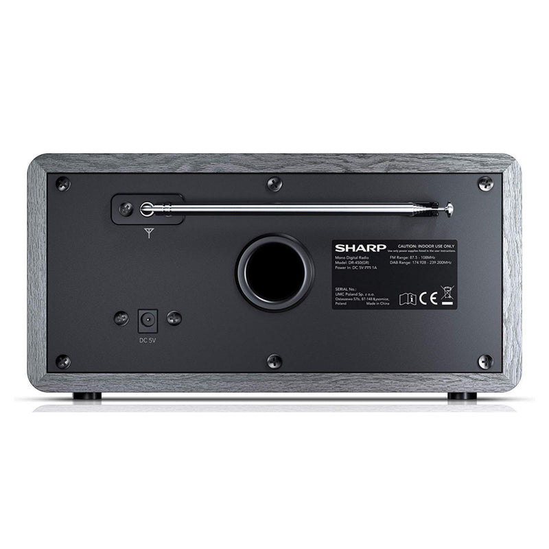 Sharp DR-450(GR) 6W DAB+ FM Bed Side Radio with Bluetooth & LED Display - Grey