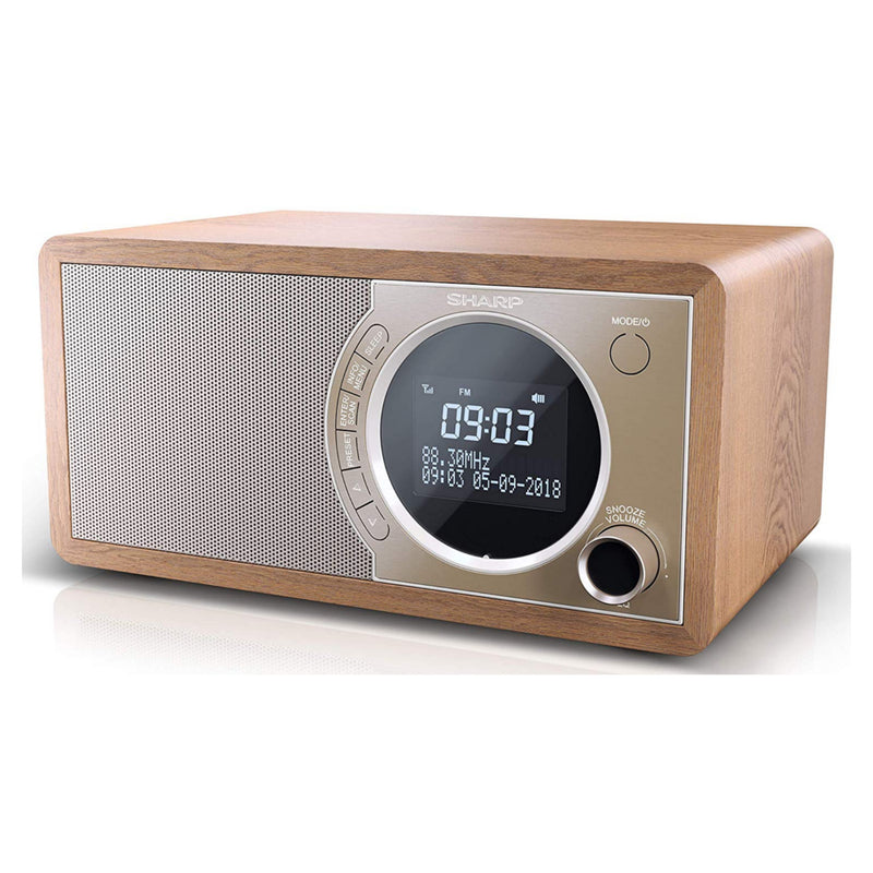 Sharp DR-450(BR) 6W DAB+ FM Bed Side Radio with Bluetooth & LED Display - Brown