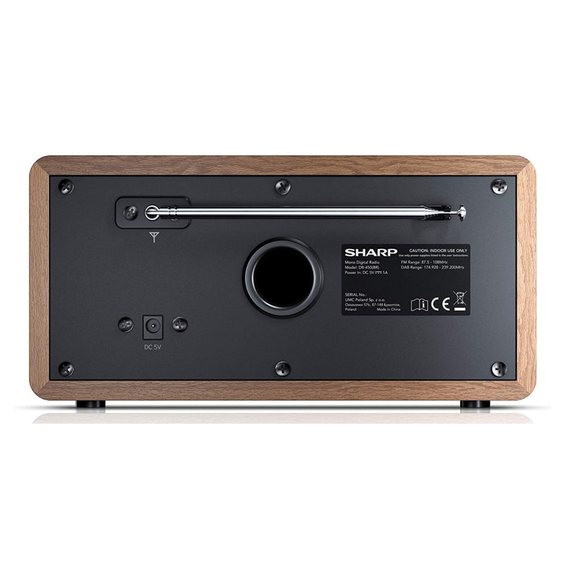 Sharp DR-450(BR) 6W DAB+ FM Bed Side Radio with Bluetooth & LED Display - Brown