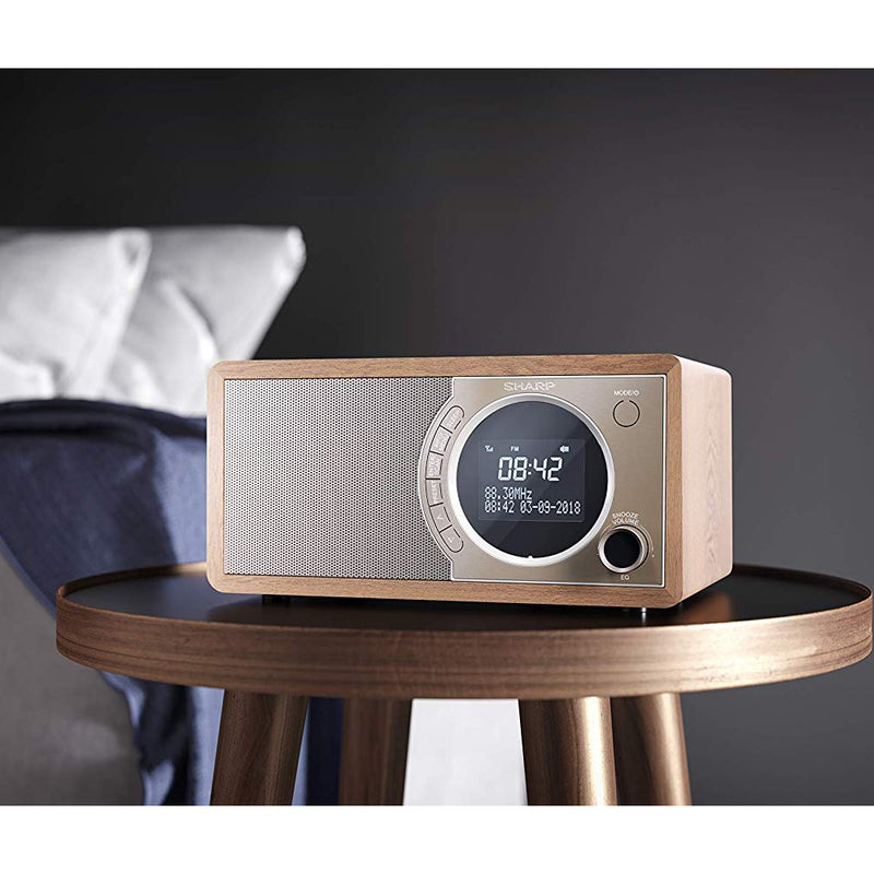 Sharp DR-450(BR) 6W DAB+ FM Bed Side Radio with Bluetooth & LED Display - Brown