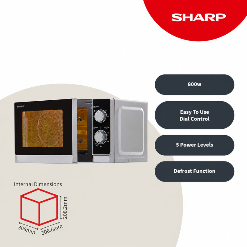 Sharp R200INW-UK 20 Litre 800W Manual Microwave - Silver