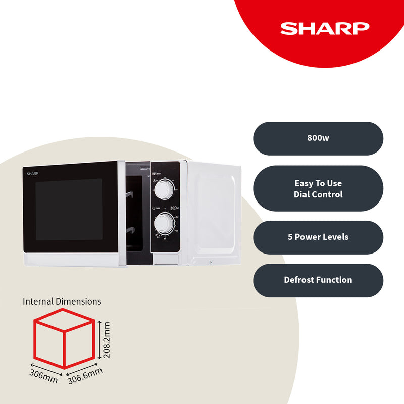Sharp R200BKW-UK 20 Litre 800W Microwave - White