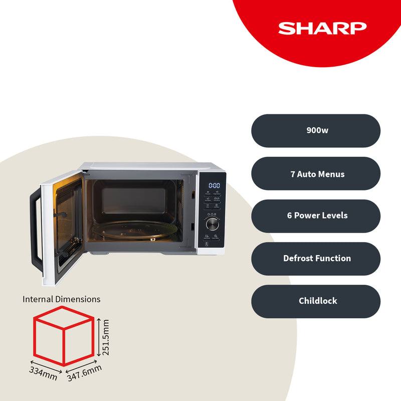 Sharp 28L 900W White Digital Microwave with 7 Programmes, ECO & 6 Power Levels