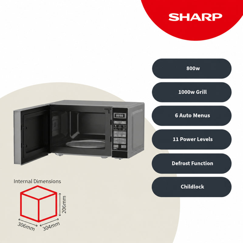 Sharp RDG202TS-UK 20 Litre 800W Microwave with Grill - Silver